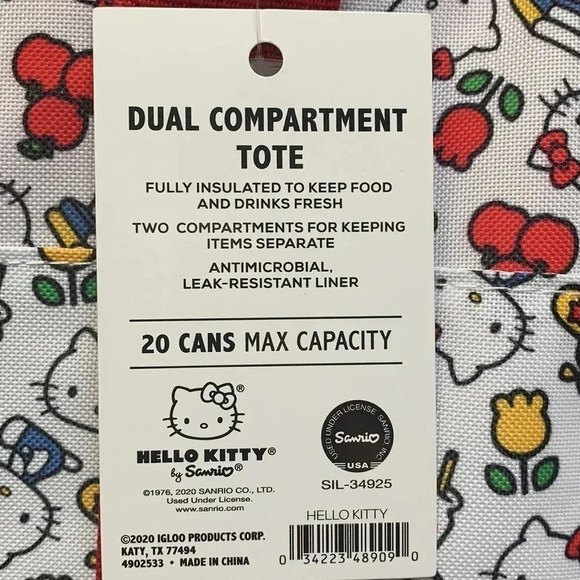 Hello Kitty Dual Compartment Tote Bag Igloo Insulated NWT - Picture 5 of 11